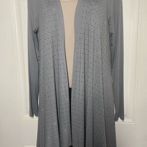 Size S Vocal Light Gray Lightweight Knit Cardigan with Front Bling